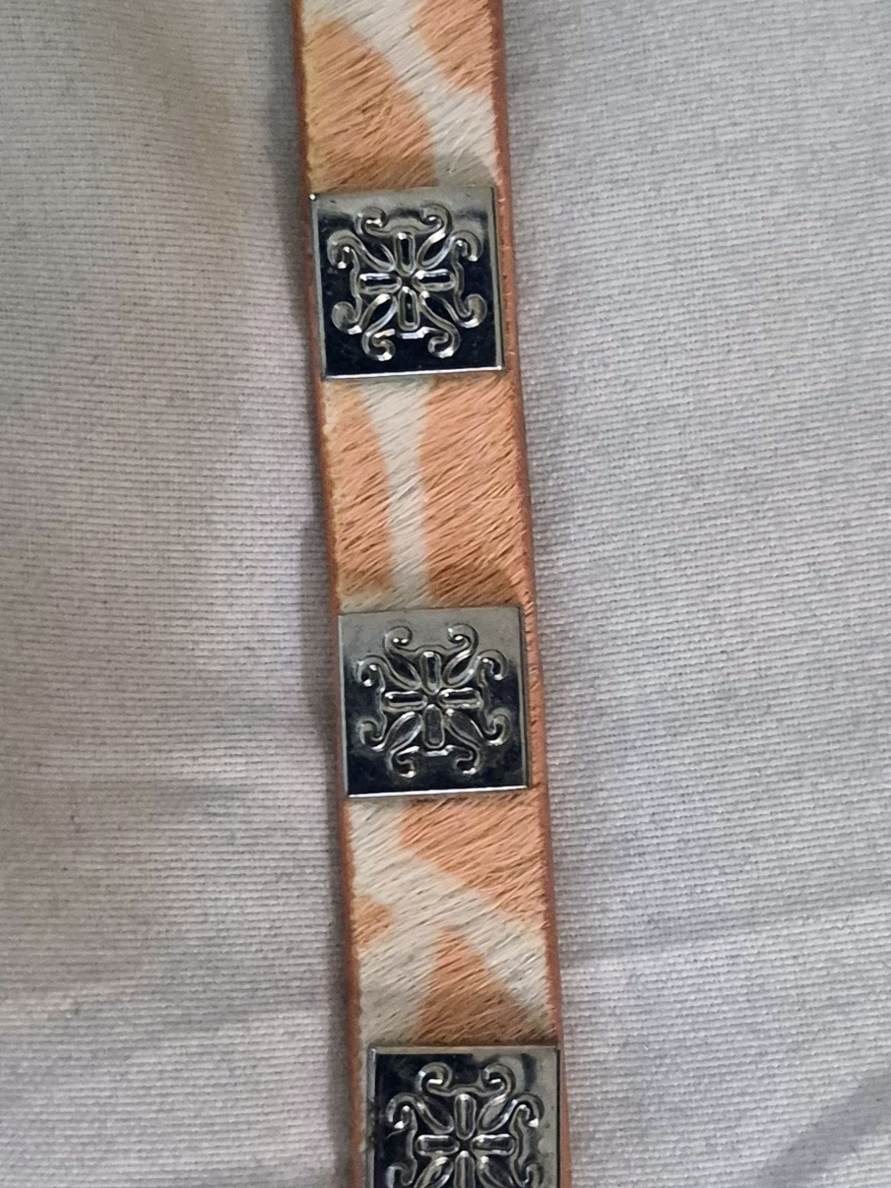 Orange & White Patterned Women’s Leather Bracelet with Silver Accents